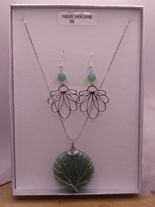 Parure Aventurine argentée
