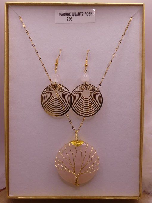 Parure quartz rose dorée
