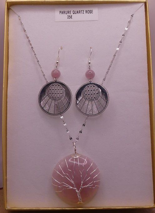 Parure quartz rose dorée