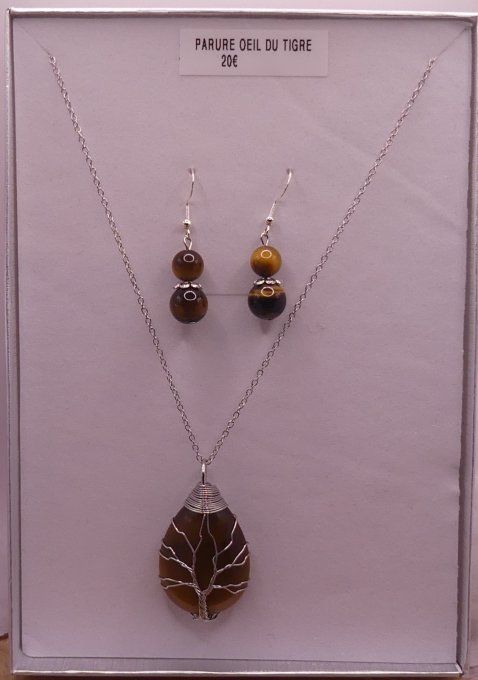 Parure oeil de tigre argentée