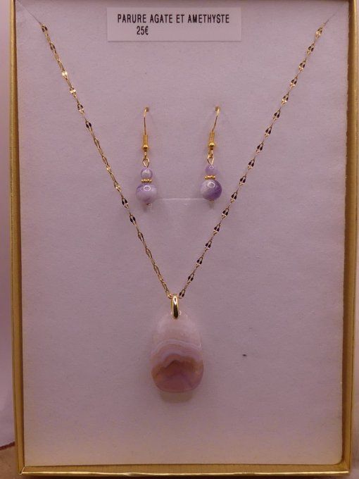 parure améthyste et agate dorée